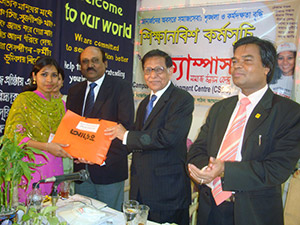 Advisor to the Former Caretaker Government, Mahbub Jamil, is giving Special Gift to the Best Performer of Apprenticeship Program as Chief Guest; Next to him CEO of Partex Group, K.M Ali and Secretary-General of CSDC, Dr. M Helal. (2009)